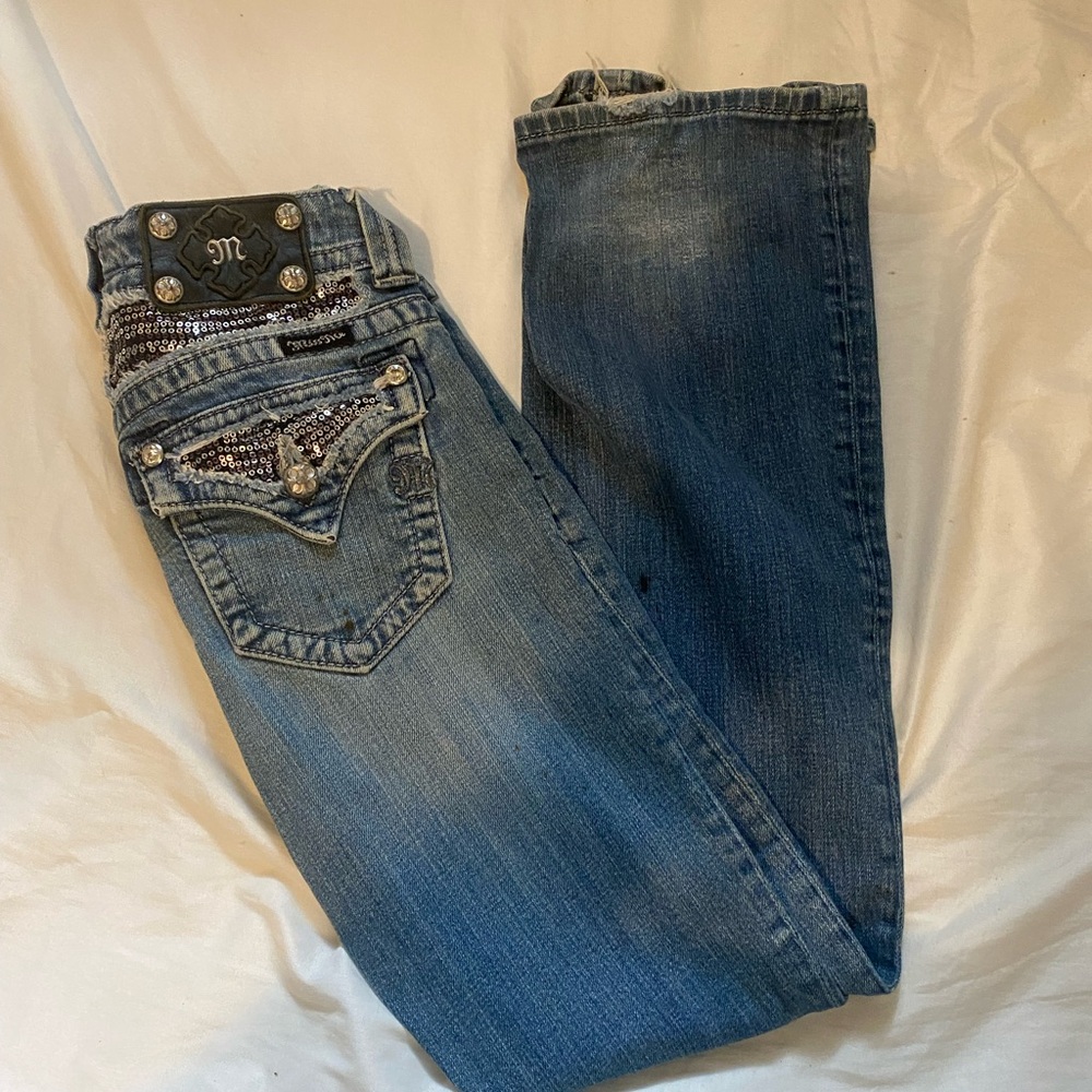 Miss Me Blue Boot Cut Jeans with Decorative Stitching